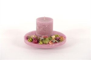 Candle, Mineralwachsteller & Flowers, Ø24x H12cm, orchid mauve