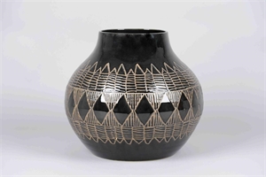Vase, Aztec Keramik Ø41 x H36cm, schwarz