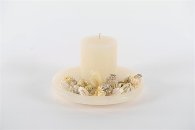 Candle, Mineralwachsteller & Flowers, Ø24x H12cm, white asparagus