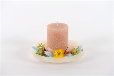 Candle, Mineralwachsteller & Flowers, Ø24x H12cm, asparagus - nougat