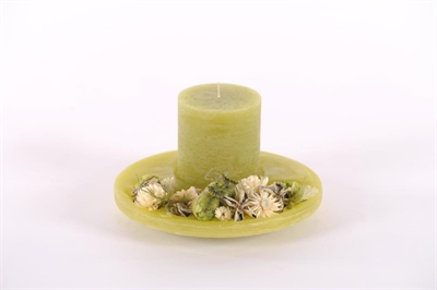 Candle, Mineralwachsteller & Flowers, Ø24x H12cm, yellow kiwi