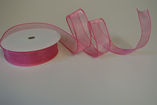 Band 20m/ 25mm, Voile mit Drahtkante, rosa