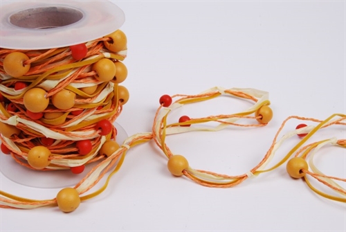 Band 10m/ 10mm, Wooden bead, orange/gelb Band 10m/ 10mm, Wooden bead, orange/gelb
