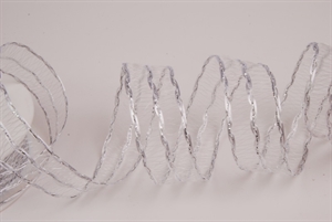 Band 15m/ 25mm, Gitter, weiss/silber Band 15m/ 25mm, Gitter, weiss/silber