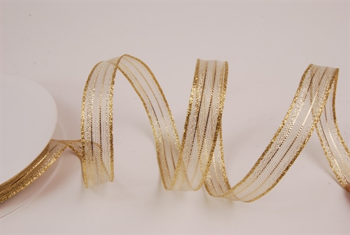 Band 20m/ 15mm, Streifen im Tüll, gold Band 20m/ 15mm, Streifen im Tüll, gold
