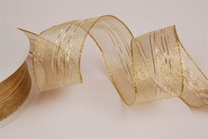 Band 20m/ 40mm, Streifen im Tüll, gold Band 20m/ 40mm, Streifen im Tüll, gold