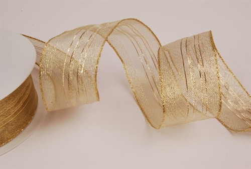 Band 20m/ 40mm, Streifen im Tüll, gold Band 20m/ 40mm, Streifen im Tüll, gold