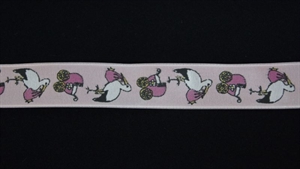 Band 20m/ 25mm, Storch, rosa Band 20m/ 25mm, Storch, rosa