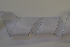 Band 20m/ 25mm, Sheer - silber Ende, weiss Band 20m/ 25mm, Sheer - silber Ende, weiss