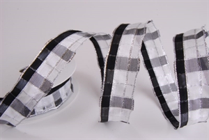 Band 20m/ 25mm, Karo, schwarz/weiss Band 20m/ 25mm, Karo, schwarz/weiss