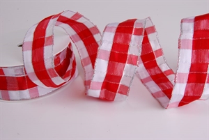 Band 20m/ 40mm, Karo, rot/weiss Band 20m/ 40mm, Karo, rot/weiss