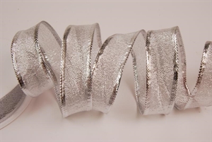 Band 20m/ 25mm, Metallicvoile m. Draht, silber Band 20m/ 25mm, Metallicvoile m. Draht, silber