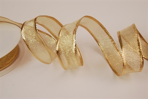 Band 20m/ 25mm, Metallicvoile m. Draht, gold Band 20m/ 25mm, Metallicvoile m. Draht, gold