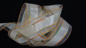 Band 20m/ 40mm, Tüllrand, grün/orange Band 20m/ 40mm, Tüllrand, grün/orange