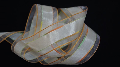 Band 20m/ 40mm, Tüllrand, grün/orange Band 20m/ 40mm, Tüllrand, grün/orange