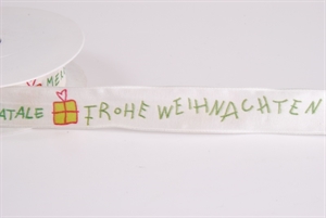 Band 20m/ 25mm, Noel, elfenbein/grün Band 20m/ 25mm, Noel, elfenbein/grün