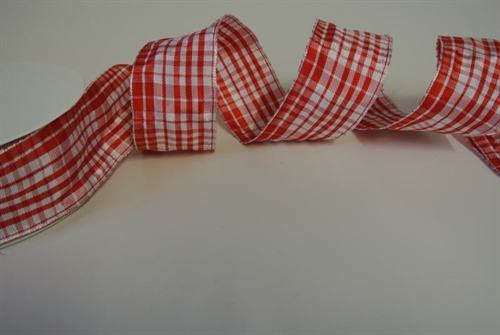 Band 20m/ 40mm, Karo Vichy assymetrisch, rot/weiss Band 20m/ 40mm, Karo Vichy assymetrisch, rot/weiss