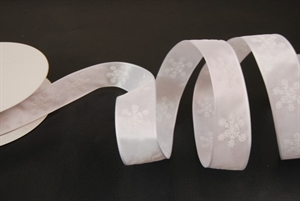 Band 20m/ 25mm, Schneesterne, weiss Band 20m/ 25mm, Schneesterne, weiss