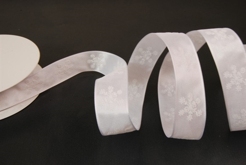 Band 20m/ 25mm, Schneesterne, weiss Band 20m/ 25mm, Schneesterne, weiss