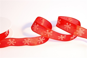 Band 20m/ 25mm, Schneesterne, rot Band 20m/ 25mm, Schneesterne, rot