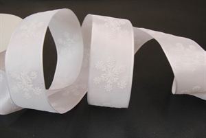 Band 20m/ 40mm, Schneesterne, weiss Band 20m/ 40mm, Schneesterne, weiss