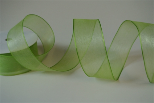 Band 25m/ 40mm, Organza Drahtkante, lindengrün Band 25m/ 40mm, Organza Drahtkante, lindengrün