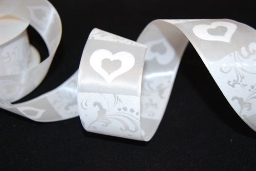 Band 20m/ 40mm, Heart & Ornament, weiss Band 20m/ 40mm, Heart & Ornament, weiss