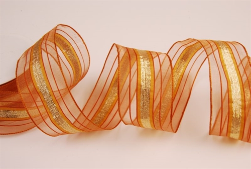 Band 20m/ 40mm, Organza /Streifen, hellbraun Band 20m/ 40mm, Organza /Streifen, hellbraun