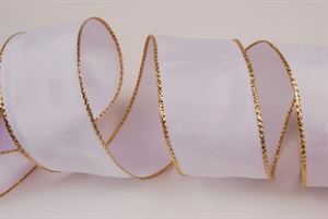 Band 25m/ 40mm, uni Gold-/Si-Kante, weiss/gold Band 25m/ 40mm, uni Gold-/Si-Kante, weiss/gold