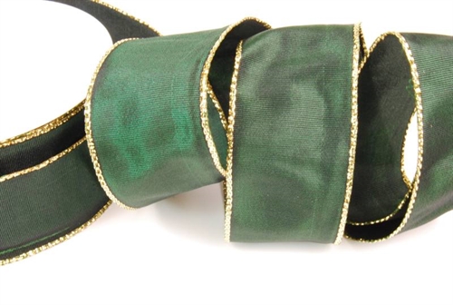 Band 25m/ 40mm, uni Gold-/Si-Kante, dgrün Band 25m/ 40mm, uni Gold-/Si-Kante, dgrün