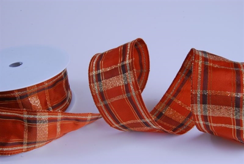 Band 20m/ 40mm, Karo mit Lurex, hbraun Band 20m/ 40mm, Karo mit Lurex, hbraun