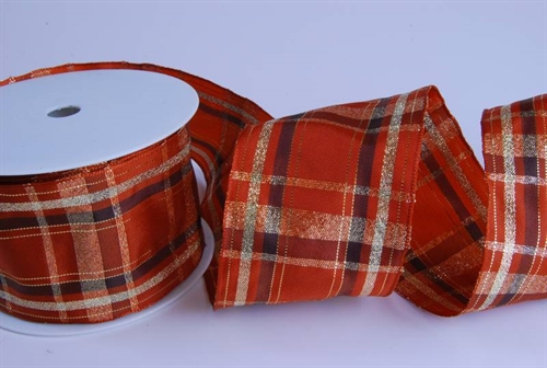 Band 20m/ 60mm, Karo mit Lurex, hbraun Band 20m/ 60mm, Karo mit Lurex, hbraun