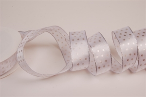 Band 20m/ 25mm, Sterne kl, weiss Band 20m/ 25mm, Sterne kl, weiss