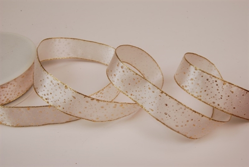 Band 20m/ 25mm, Tupfen, weiss/gold Band 20m/ 25mm, Tupfen, weiss/gold