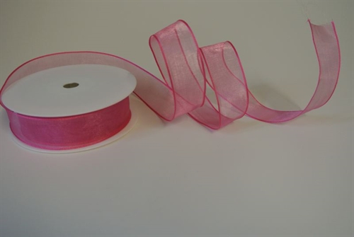 Band 20m/ 25mm, Voile mit Drahtkante, rosa Band 20m/ 25mm, Voile mit Drahtkante, rosa