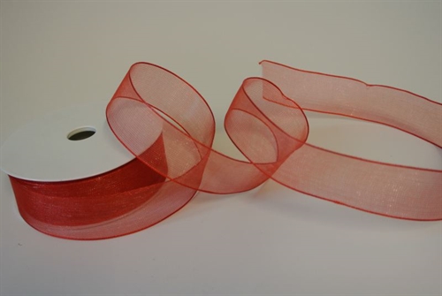 Band 20m/ 25mm, Voile mit Drahtkante, rot Band 20m/ 25mm, Voile mit Drahtkante, rot