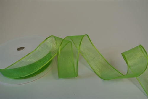 Band 20m/ 25mm, Voile mit Drahtkante, hgrün Band 20m/ 25mm, Voile mit Drahtkante, hgrün