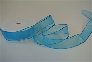 Band 20m/ 25mm, Voile mit Drahtkante, mittelblau Band 20m/ 25mm, Voile mit Drahtkante, mittelblau