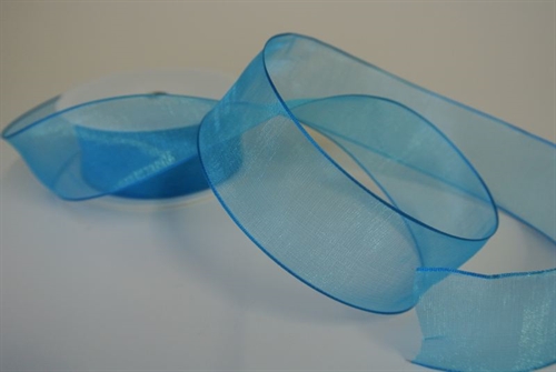 Band 20m/ 40mm, Voile mit Drahtkante, mittelblau Band 20m/ 40mm, Voile mit Drahtkante, mittelblau