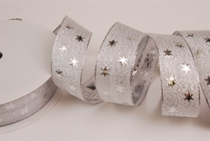 Band 20m/ 25mm, Sternen-Lurex, silber Band 20m/ 25mm, Sternen-Lurex, silber
