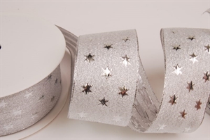 Band 20m/ 40mm, Sternen-Lurex, silber Band 20m/ 40mm, Sternen-Lurex, silber