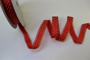 Band 25m/ 15mm, Punkte in Organza-Kante, rot Band 25m/ 15mm, Punkte in Organza-Kante, rot