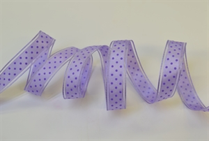 Band 25m/ 15mm, Punkte in Organza-Kante, flieder Band 25m/ 15mm, Punkte in Organza-Kante, flieder