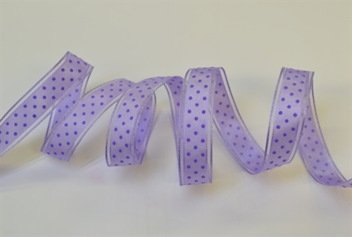 Band 25m/ 15mm, Punkte in Organza-Kante, flieder Band 25m/ 15mm, Punkte in Organza-Kante, flieder