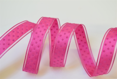 Band 25m/ 15mm, Punkte in Organza-Kante, fuchsia Band 25m/ 15mm, Punkte in Organza-Kante, fuchsia