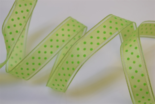 Band 25m/ 25mm, Punkte in Organza-Kante, grün Band 25m/ 25mm, Punkte in Organza-Kante, grün