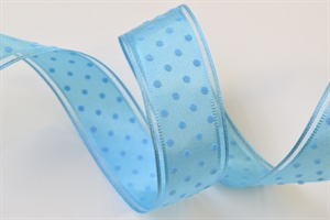 Band 25m/ 25mm, Punkte in Organza-Kante, türkis Band 25m/ 25mm, Punkte in Organza-Kante, türkis