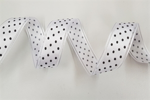 Band 25m/ 25mm, Punkte in Organza-Kante, weiss Band 25m/ 25mm, Punkte in Organza-Kante, weiss