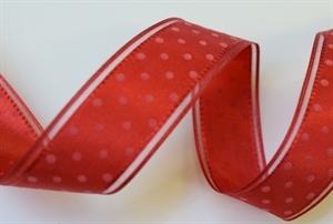 Band 25m/ 40mm, Punkte in Organza-Kante, rot Band 25m/ 40mm, Punkte in Organza-Kante, rot