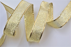 Band 25m/ 15mm, Lurex mit Drahtkante, gold Band 25m/ 15mm, Lurex mit Drahtkante, gold